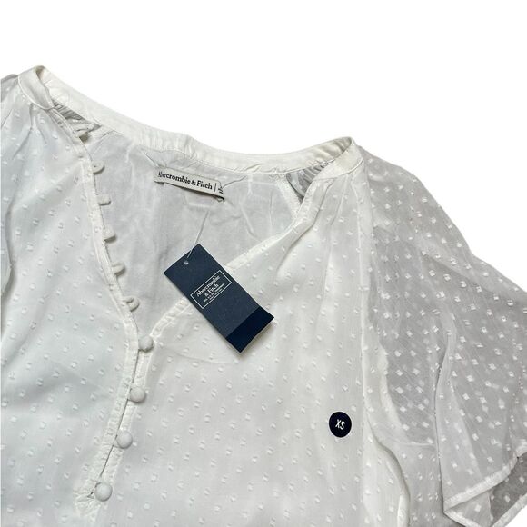 NWT ABERCROMBIE & FITCH Seersucker Flutter Sleeve Bodysuit White Size XS - Picture 3 of 7